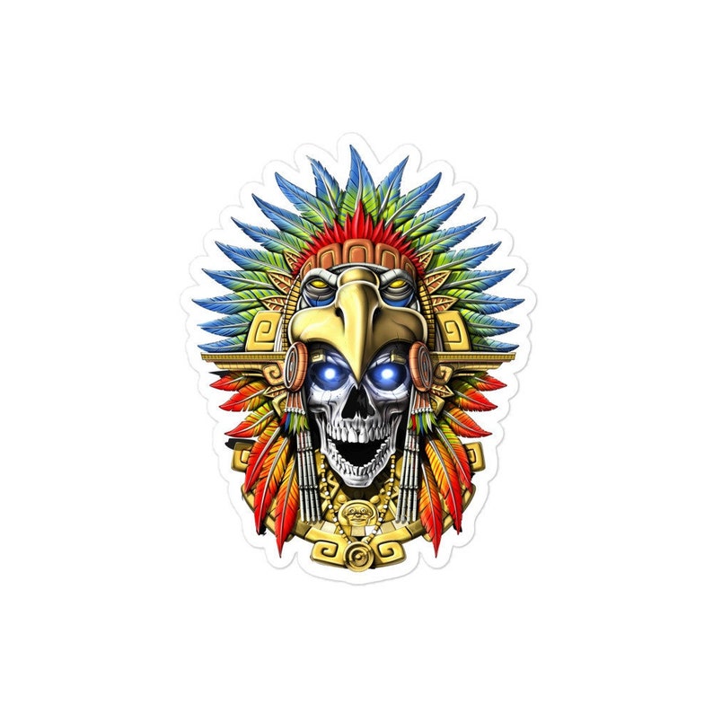 Aztec Skull Warrior Sticker, Aztec Eagle Headdress Sticker, Aztec ...
