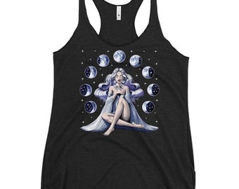 Moon Goddess Womens Tank, Gothic Tank Top, Moon Phases Tank, Witch Tanks, Celestial Clothing, Goth Clothes, Wicca Outfit, Witchcraft Apparel