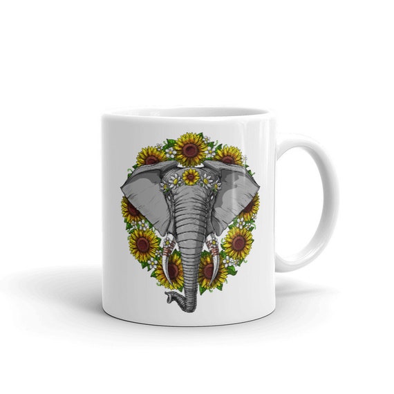 Elephant Sunflower Mug - Floral Coffee Cup