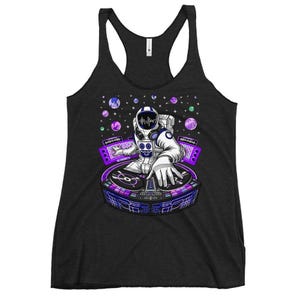 Astronaut Techno DJ Womens Tank Top, Psytrance Dubstep Tank, Techno Music Clothes, Psychedelic House Apparel, Music Festival Clothing