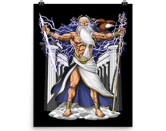 Greek God Zeus Poster - Ancient Greek Mythology Wall Decor - Greek Thunder Deity Art Print - Zeus Room Decor - God Zeus Gifts