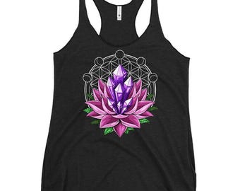 Canotta da donna Lotus Zen, canotta yoga Flower Of Life, canotta da meditazione Racerback, canotta Sacred Geometry, abbigliamento buddista, abbigliamento spirituale