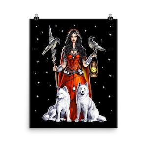 Morrigan Irish Goddess Poster, Celtic Mythology Poster, Pagan Warrior Art Print, Witch Art, Pagan Wall Decor, Celtic Room Decor, Pagan Gift