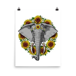 Elephant Sunflowers Poster, Floral Wall Decor, African Animal Poster, Elephant Room Decor, Elephant Poster, Flowers Poster, Elephant Gifts