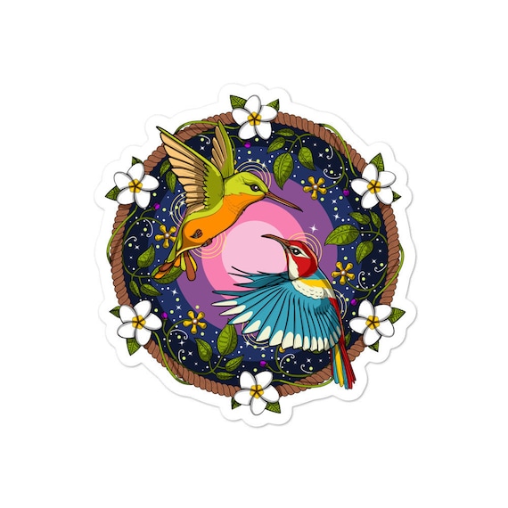 Hummingbirds Sticker, Colibri Birds Vinyl Sticker, Forest Flowers Decal, Floral Sticker, Nature Sticker, Botanical Decals, Botany Stickers