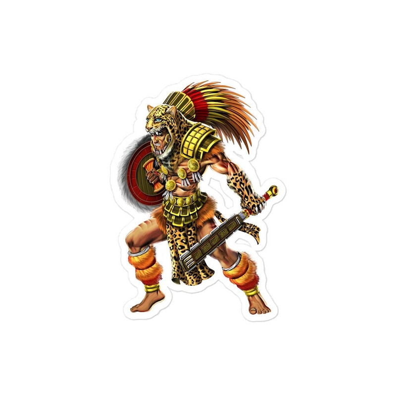 Aztec Jaguar Warrior Sticker, Aztec Decals, Native Mexican Sticker, Ancient Mayan Sticker, Aztec Civilization Gift, Aztec Gifts image 1