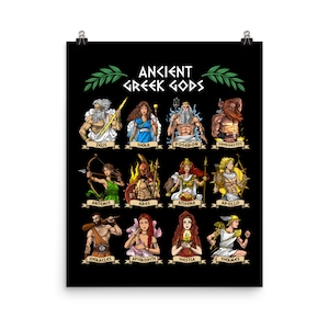 Greek Mythology Gods Poster - Ancient Greece Wall Decor - Greek Goddess Art Print - Greek Mythology Room Decor - Mythology Gifts