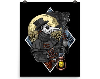 Plakat Plague Doctor - Dekoracja ścienna Gothic Raven - Dekoracja pokoju Steampunk Horror - Wydruk artystyczny Plague Doctor - Plakat Horror Macabre