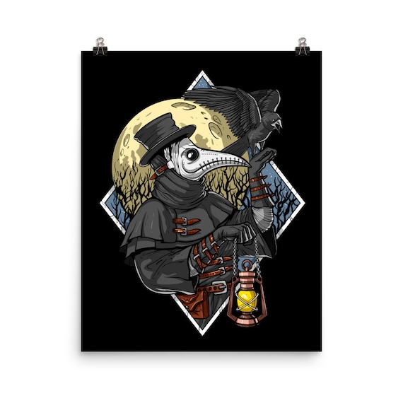 Plague Doctor Poster - Gothic Raven Wall Decor - Steampunk Horror Room Decor - Plague Doctor Art Print - Horror Macabre Poster