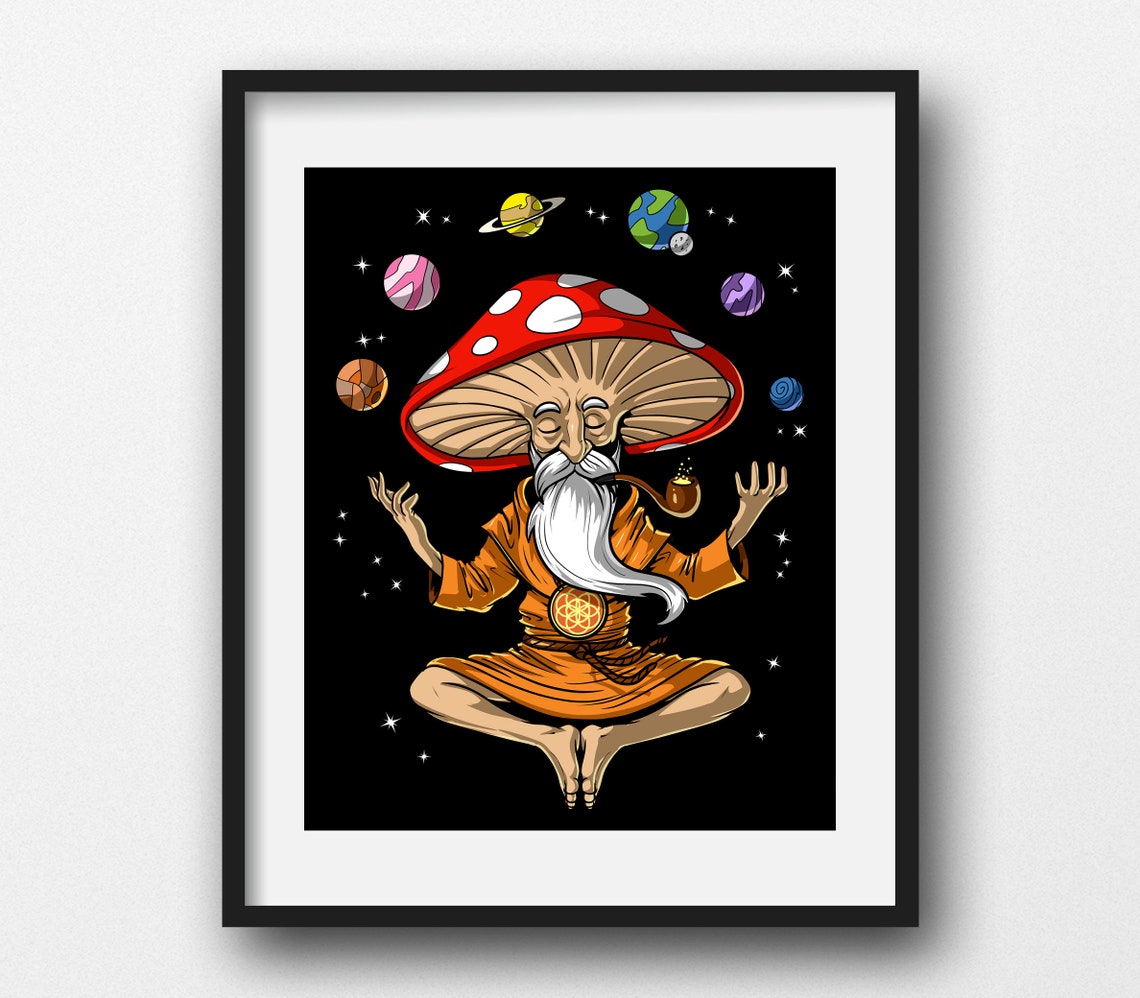 Magic Mushrooms Buddha Canvas Poster Zen Yoga Wall Decor Etsy