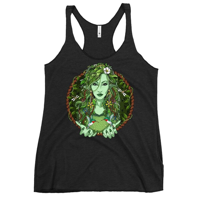 Gaia Mother Nature Womens Tank Top, Nature Racerback Tank, Forest Tank, Nature Goddess Tank, Floral Clothing, Nature Clothes, Floral Apparel image 1