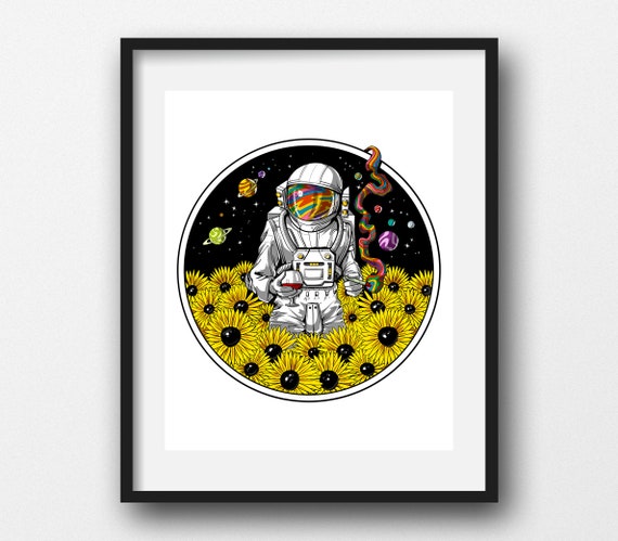Psychedelic Astronaut Stoner Canvas Poster Space Sunflowers Etsy