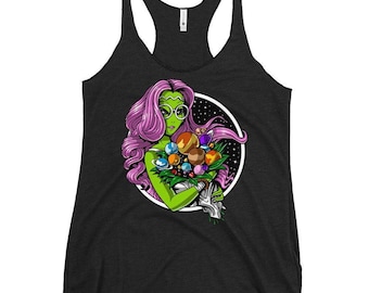 Hippie Alien Womens Tank Top, Floral Racerback Tank, Flowers Tanks, Hippie Clothing,Hippie Clothes, Hippie Apparel, Floral Outfit