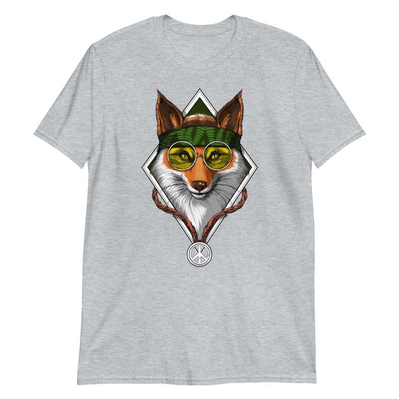 Hippie Fox T-shirt, T-shirt met vredesteken Sport Grey