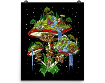 Póster de hongos de fantasía, decoración de pared de hongos de hadas, póster de hongos del bosque, impresión artística de hongos, decoración de habitación de hadas, regalo para amantes de los hongos