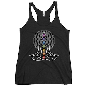 Yoga Chakra Symbols Womens Tank Top, Meditation Tank, Flower Of Life Tank, Zen Racerback Tank, Sacred Geometry Clothing, Spiritual Clothes