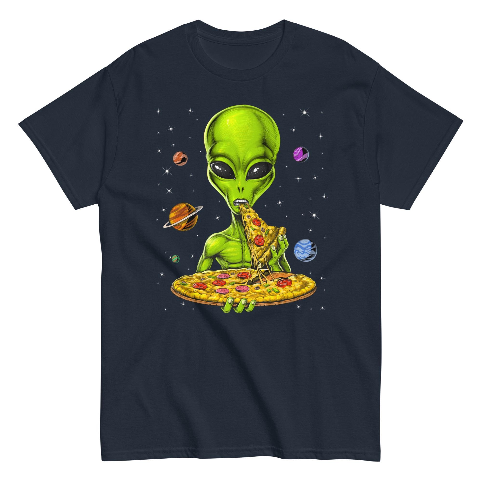 Space Alien Eating Pizza T-shirt, Funny Cosmic Tee, Pizza Lover