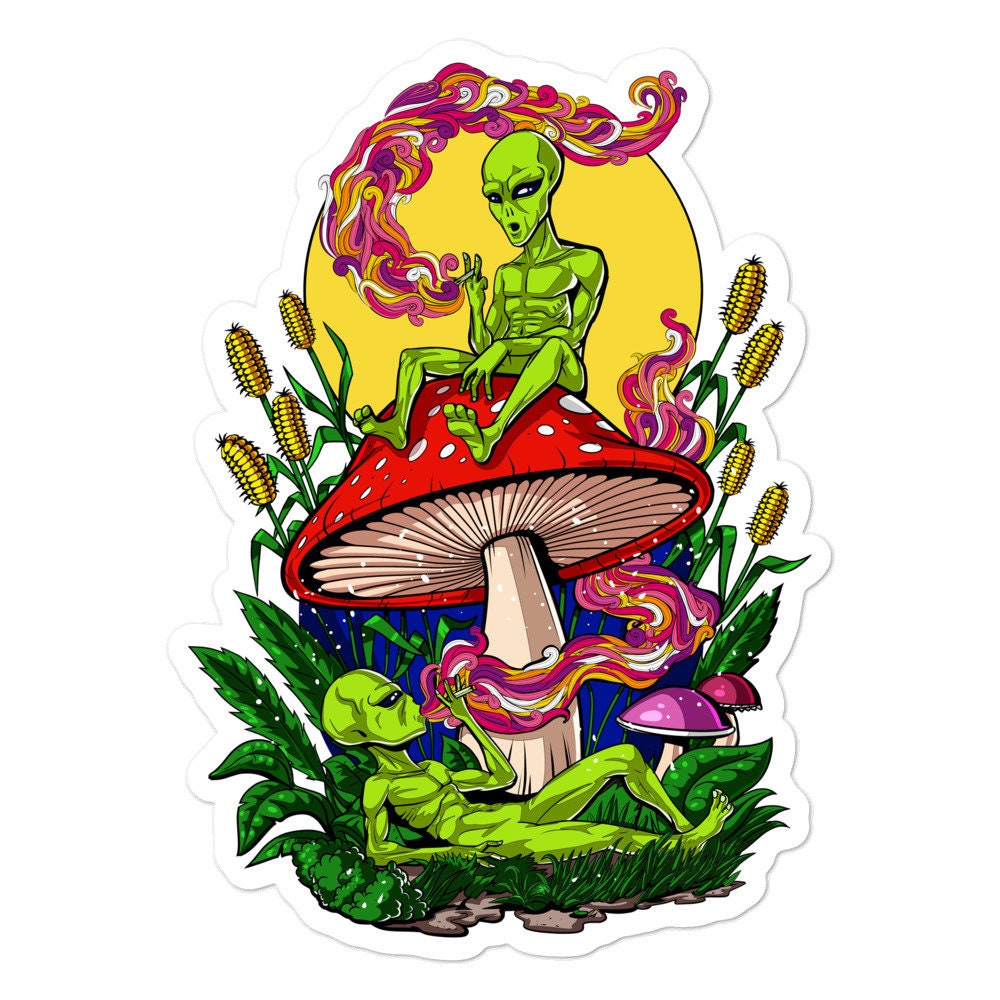 Magic Mushrooms Aliens Sticker Psychedelic Stoner Vinyl Etsy