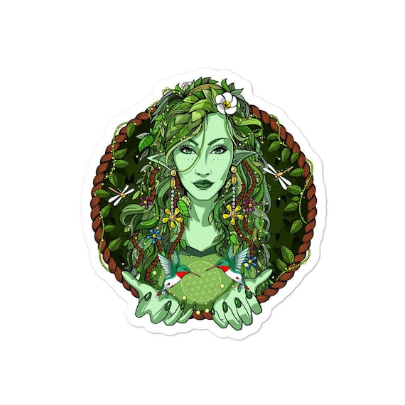 Gaia Nature Goddess Sticker, Forest Sticker, Hummingbirds Sticker, Spiritual Decal, Floral Sticker, Flowers Sticker, Nature Lover Gifts
