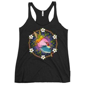 Women's Hummingbird & Flower Graphic Tank Top - Sleeveless Casual Summer Shirt - View #9