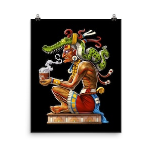 Mayan God Itzamna Poster, Mayan Mythology Poster, Aztec Gods Art Print, Ancient Mayan Wall Decor, Mayan Room Decor, Mayan Gifts