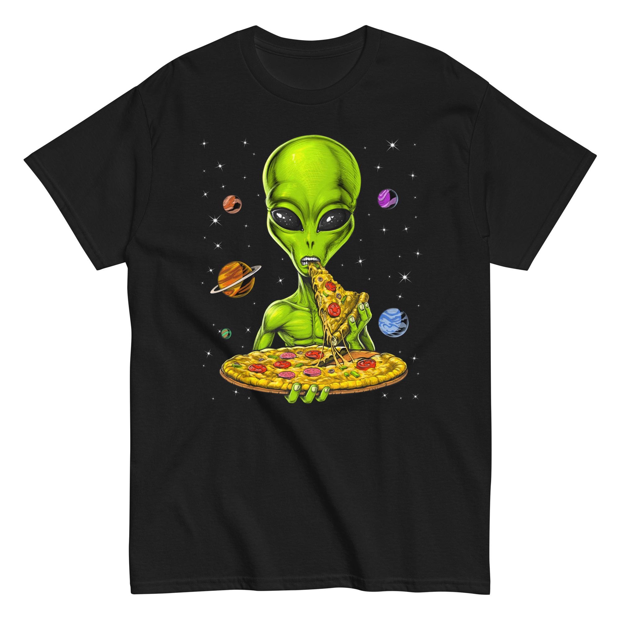 Space Alien Eating Pizza T-shirt, Funny Cosmic Tee, Pizza Lover