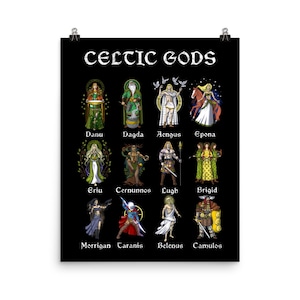 Celtic Mythology Gods Poster - Pagan Norse Wall Decor - Norse Celts Art - Viking Warriors Art Print - Ancient Irish Nordic Room Decor