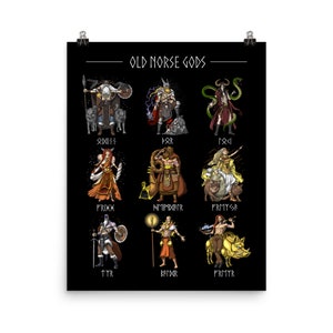Old Norse Gods Poster - Scandinavian Mythology Wall Decor - Viking Warriors Art Print - Nordic Pagan Room Decor - Mythology Gifts