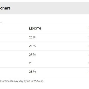 the size chart for a men's shirt