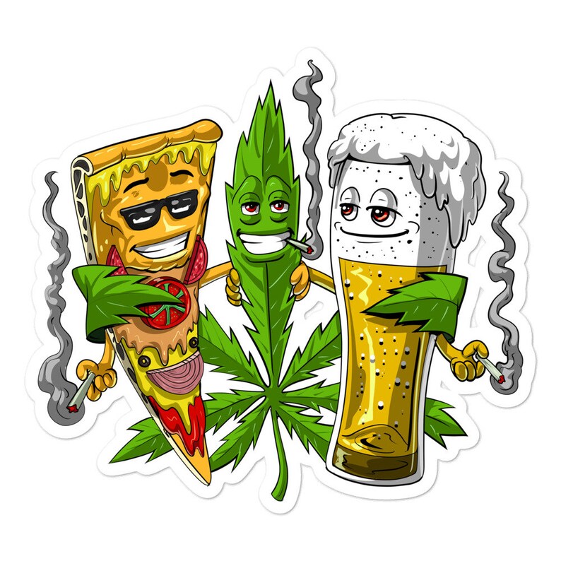 Weed Stoner Sticker Beer Pizza Vinyl Sticker Cannabis Etsy