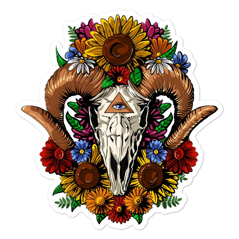 Goat Skull Sticker Psychedelic Ram Skull Decals Forest Etsy