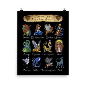 Ancient Egypt Mythology Poster - Egyptian Gods Wall Decor - Egyptian Deities Art Print - Egyptian Mythical Creatures Room Decor Gift