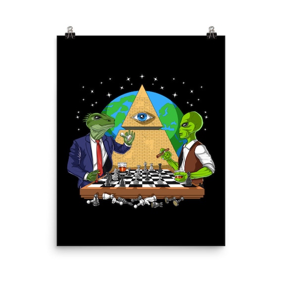 Alien Illuminati Poster - Conspiracy Theory Wall Decor - Space Aliens Art Print - All Seeing Eye Pyramid Room Decor - Alien Gifts