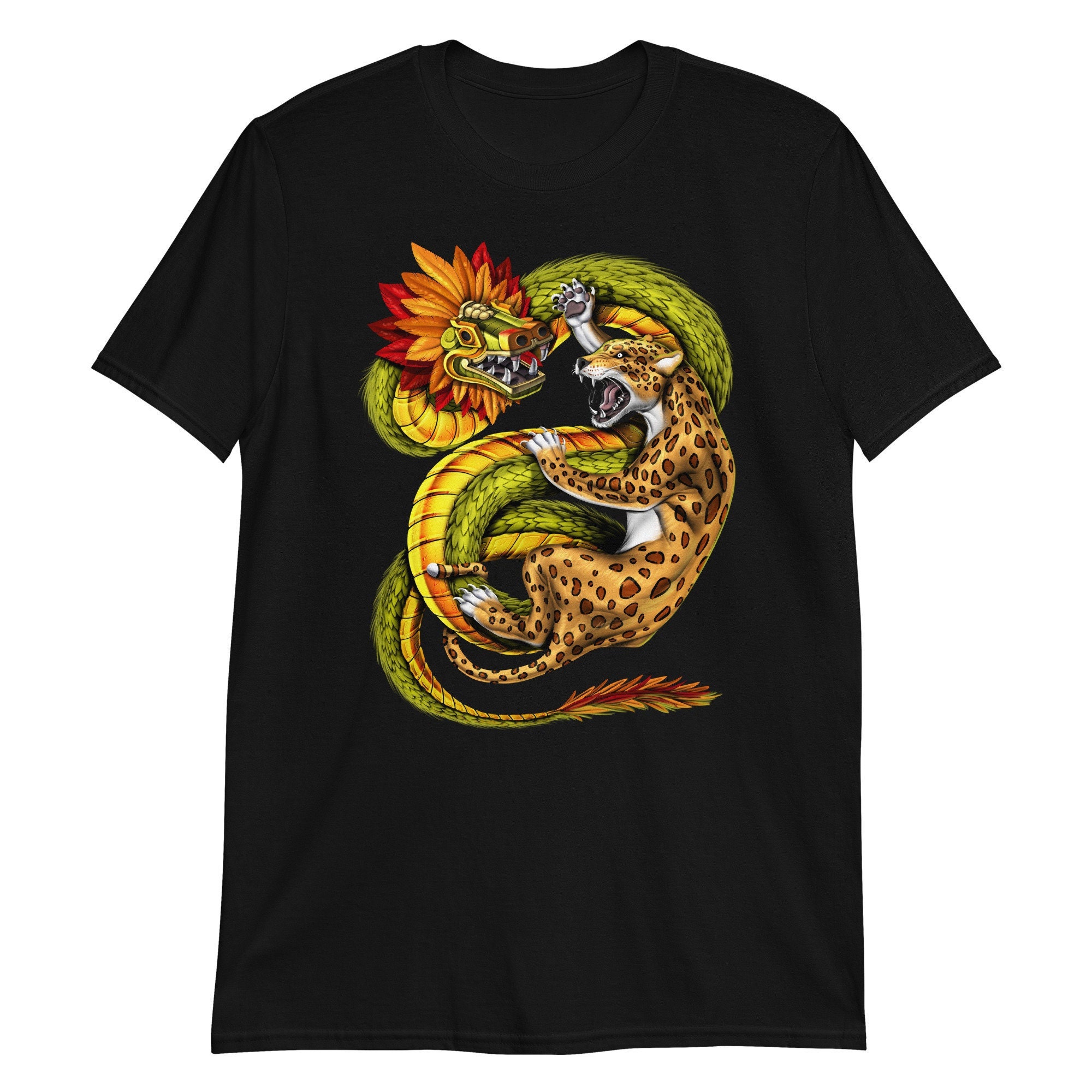 Aztec God Quetzalcoatl T-Shirt, Aztec Jaguar Shirt, Ancient Aztec Mythology Tee, Mayan Serpent Deity Shirt, Aztec Clothes, Aztec Clothing