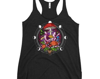 Mushrooms Womens Tank Top, Forest Fungi Racerback Tank, Botanical Tank, Nature Tank, Mushrooms Clothing, Mushroom Clothes, Botany Tanks
