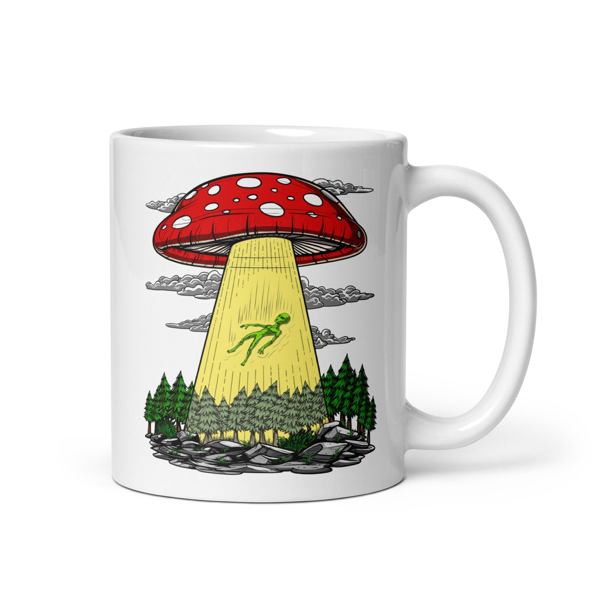 Psychedelic Mushroom Alien Abduction Mug, Hippie Mushrooms Coffee Mug, Fungi Mug, Space UFO Mug, Aliens Mugs, Mushrooms Mugs, Alien Mug