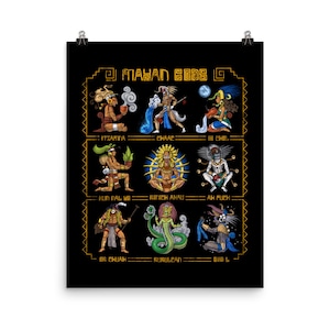 Ancient Mayan Mythology Gods Poster - Aztec Civilization Deities Wall Decor - Mayan History Art Print - Native Mexican Room Decor
