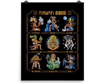 Poster di divinità della mitologia Maya antica - Decorazione murale delle divinità della civiltà azteca - Stampa artistica della storia Maya - Decorazione della stanza dei nativi messicani