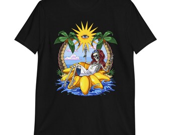 T-shirt hippie squelette plage, T-shirt vacances d'été
