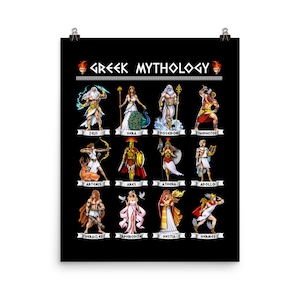 Greek Mythology Gods Poster, Ancient Greece Wall Decor, Greek Goddess Art Print, Greek Mythology Room Decor, Zeus Poster, Poseidon Poster