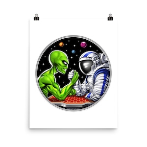 Astronaut Alien Arm Wrestling Poster, Space Wall Decor, Funny Alien Art Print, Aliens Room Decor, Astronaut Art Print, Arm Wrestling Gifts