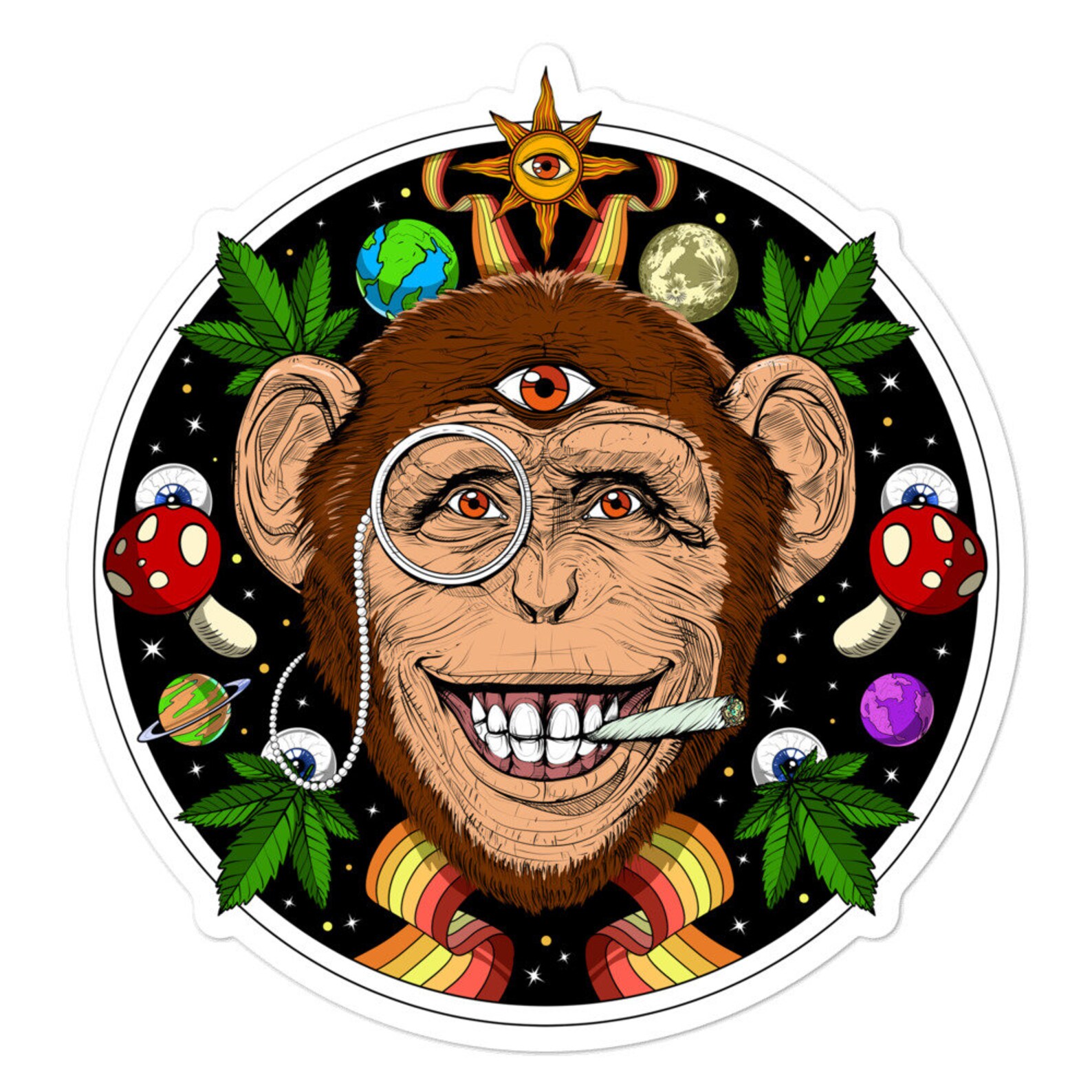Psychedelic Monkey Smoking Weed Vinyl Sticker Stoner Ganja Etsy