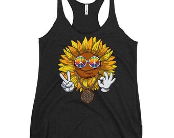 Sonnenblume Hippie Damen Tank Top, Floral Racerback Tank, Blumen Tank, Hippie Kleidung, Hippie Kleidung, Hippie Kleidung, Hippie Outfit