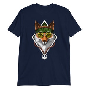 Hippie Fox T-shirt, T-shirt met vredesteken Navy