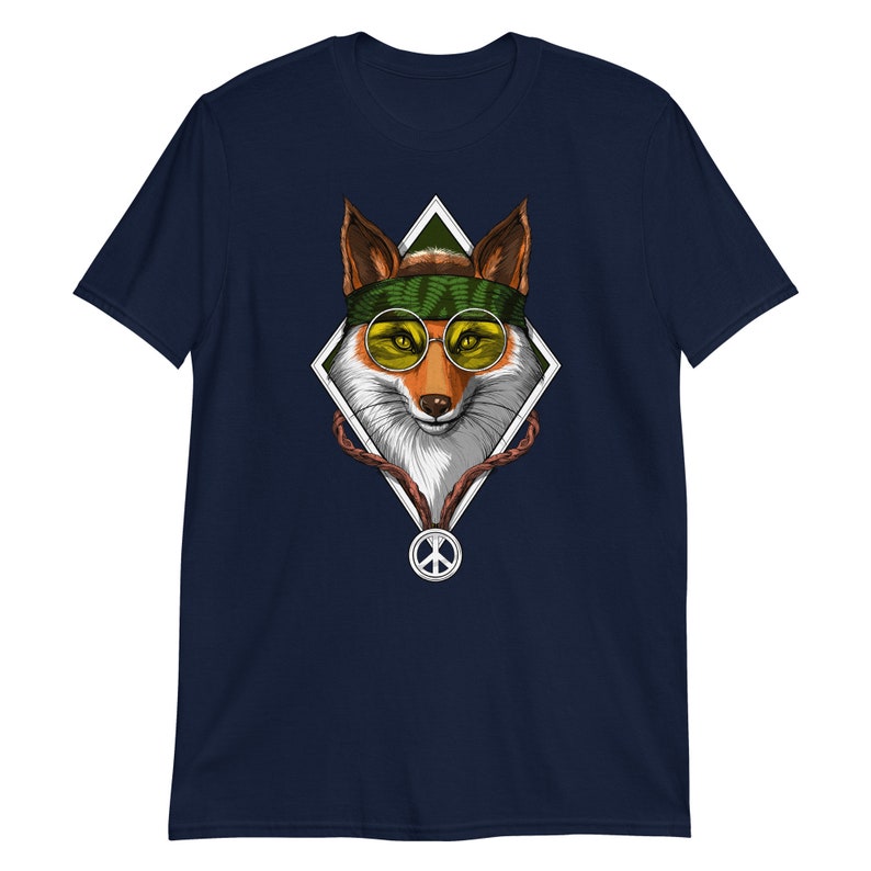 Hippie Fox T-shirt, T-shirt met vredesteken Navy