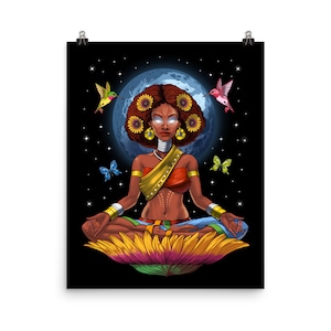 Afro American Poster, African Woman Wall Decor, Black Girl Poster, Meditation Art Print, Afrocentric Poster, Black History Room Decor