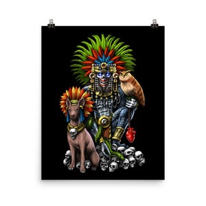 Aztec God Mictlantecuhtli Poster, Aztec Mythology Wall Decor, Ancient Mayan Deity Art Print, Aztec Room Decor, Aztec Gifts