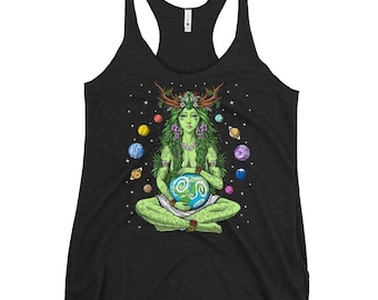 Canotta da donna Gaia Mother Earth, canotta spirituale hippie, canotta con schiena scoperta Nature Goddess, canotta Planet Earth, vestiti floreali, abbigliamento pagano