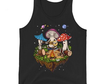 Hippie Mushroom Camping Unisex Tank Top - Forest Fungi Mens Tank