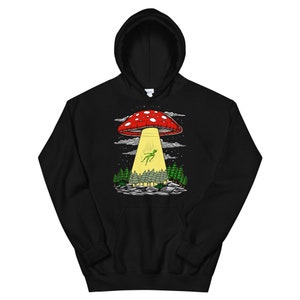 Mushrooms Alien Abduction Hoodie, Hippie Psychedelic Hoodie, Alien UFO Hoodie, Hippie Fungi Clothes, Mushrooms Clothing, Mushroom Apparel image 2